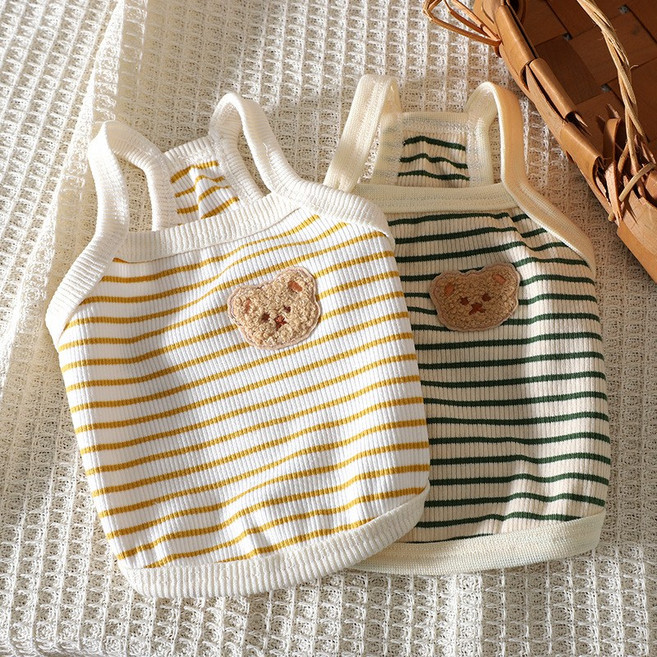 멍담 강아지 고양이 곰돌이 스트라이프 나시, 그린, 1개