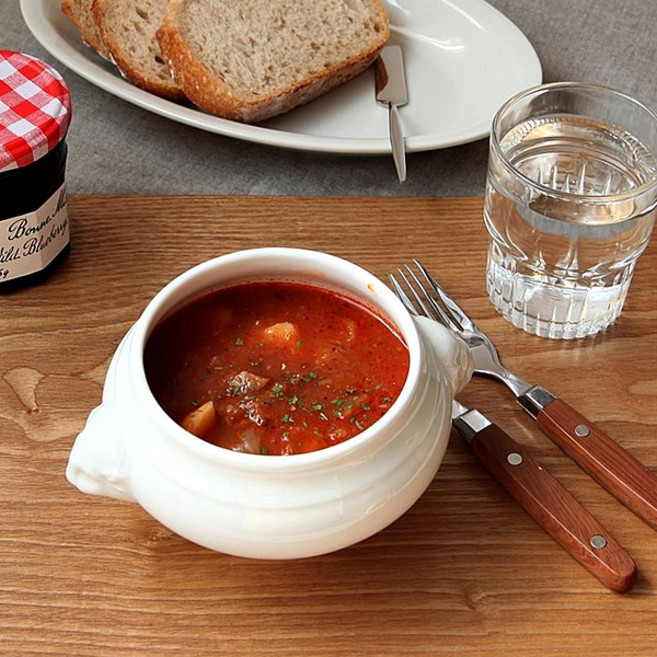 [국내제작]사자머리 프렌치 스프볼 양손잡이 스프그릇 420ml / 화이트, 1개