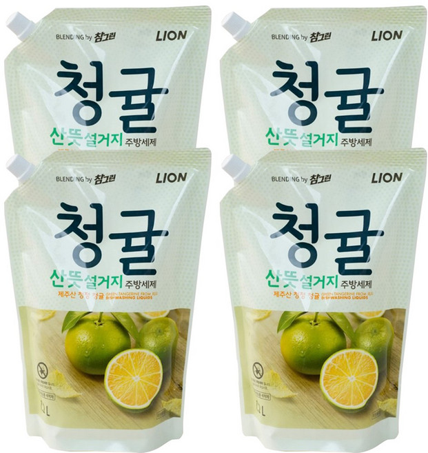 LION 라이온 참그린 청귤 산뜻 설거지 주방세제 리필 1.2Lx4개, 1.2L, 4개