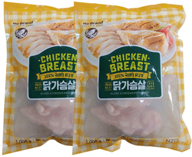 [No Brand][노브랜드] 냉동 닭가슴살 1kg, 2개