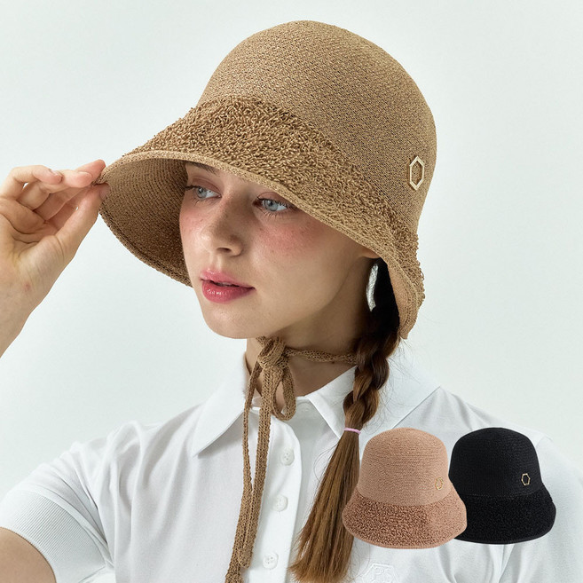 페르시안캣 헥사곤 지사 보넷햇 여성 골프 모자 (P52WCP63), 베이지, FREE, 1개