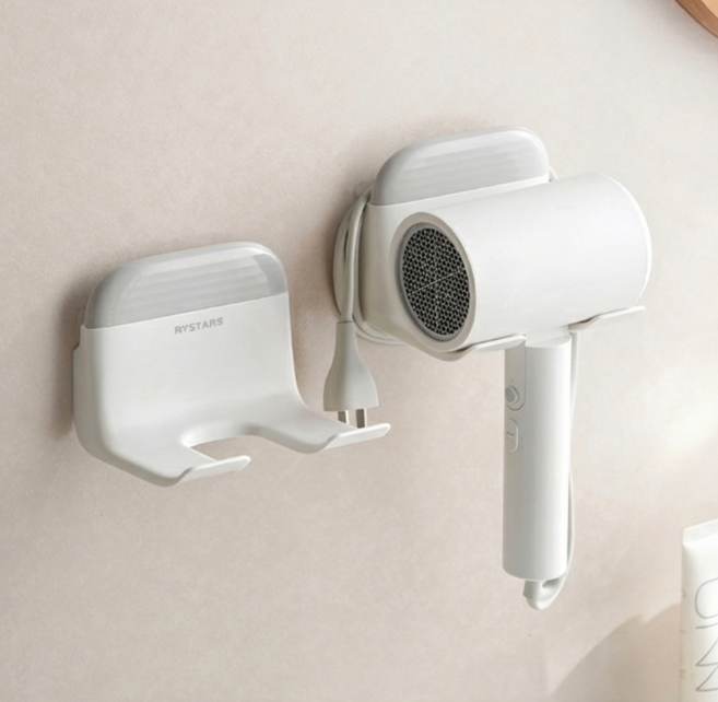 헤어 드라이기 거치대 물기제거 스퀴시 포함 선정리 가능 무타공, 화이트, 1개