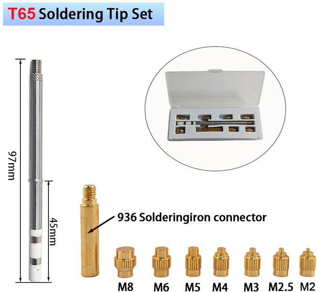TS/T65 열 삽입 너트 3D 나사산 구멍 TS101/Pinecil 납땜 인두용 핫멜트 황동 압력 M2-M8 팁, 02 T65 Heat Tip Set, 1개