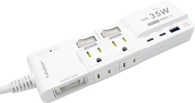 Palladium TYPE-C PD35W QC3.0 USB快充多開多插延長線, 白色, 1個, 1.8m