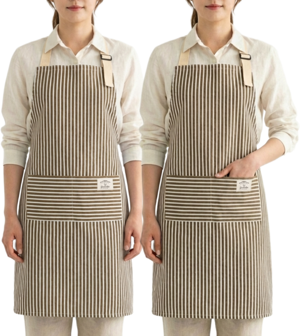 유니드언 길이조절 스트라이프 방수 앞치마, 2개, 코코아 브라운