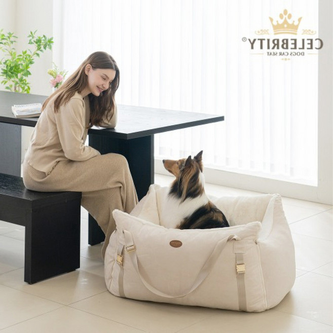 자이포라 강아지 카시트 애견 차시트 콘솔박스카시트 강아지카시트뒷자석 강아지카시트중형견 강아지차시트, 네추럴 베이지-L