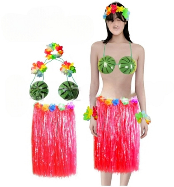 하와이안 의상 세트 훌라춤 파티 소품, 1세트, 레드
