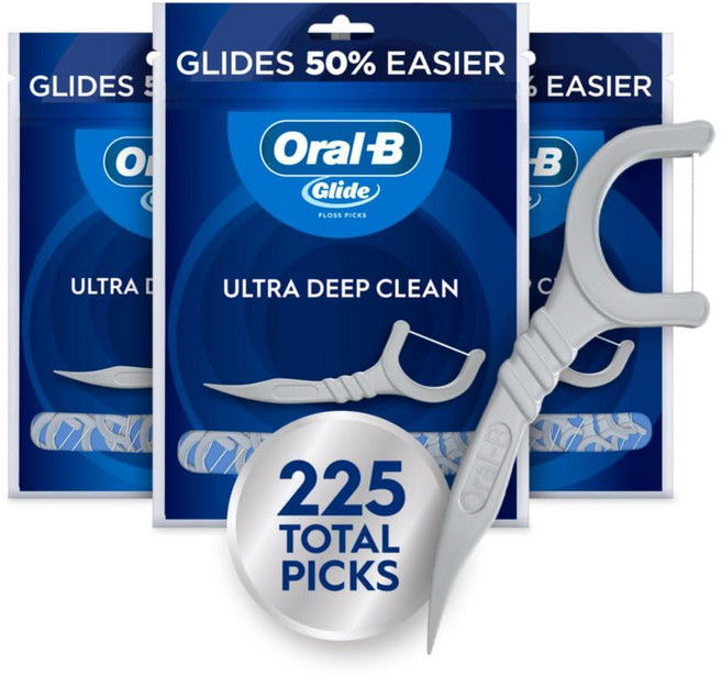 Oral-B 글라이드 울트라 딥 클린 치실 픽 음식물과 플라크 제거 시원한 민트 향 치실 픽 75개 3팩, OralB 글라이드 울트라 딥 클린 치실 픽 음식물과