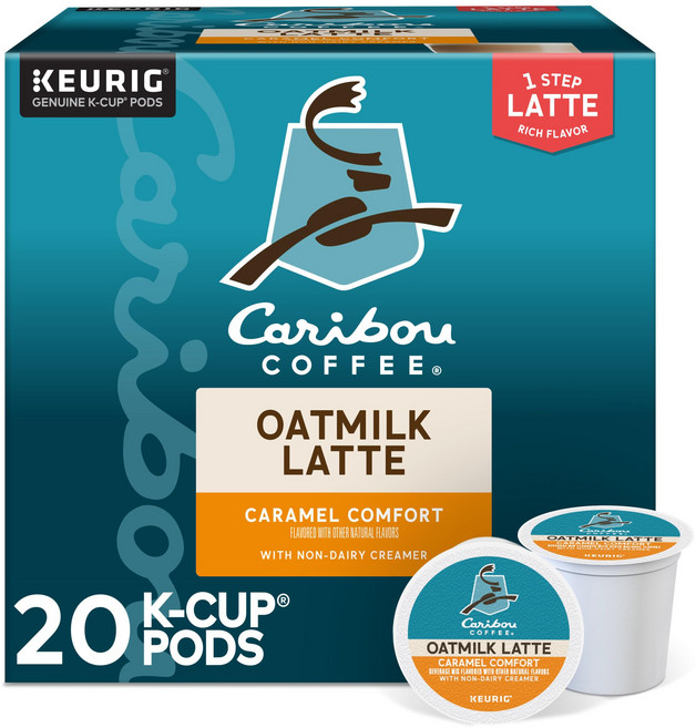 Caribou Coffee Caramel Comfort Oatmilk Latte One Step Latte Single Serve Keurig K-Cup Pods 20-C, 20개, 1개