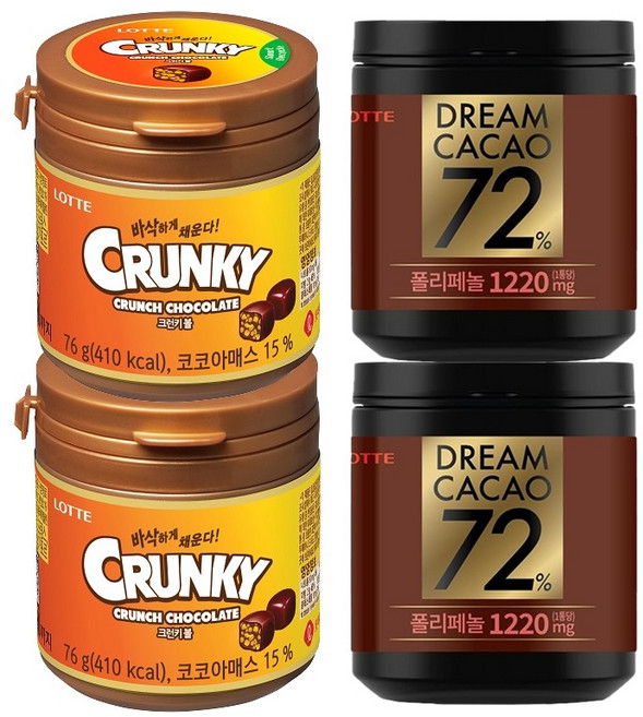 롯데 크런키볼 76g+드림카카오 72% 86g 2종 혼합구성, 2개, 162g