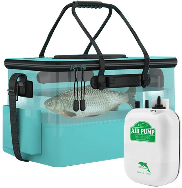 투명 접이식 살림통 휴대용 기포기 세트 낚시 해루질 조과통 35cm+건전지증정