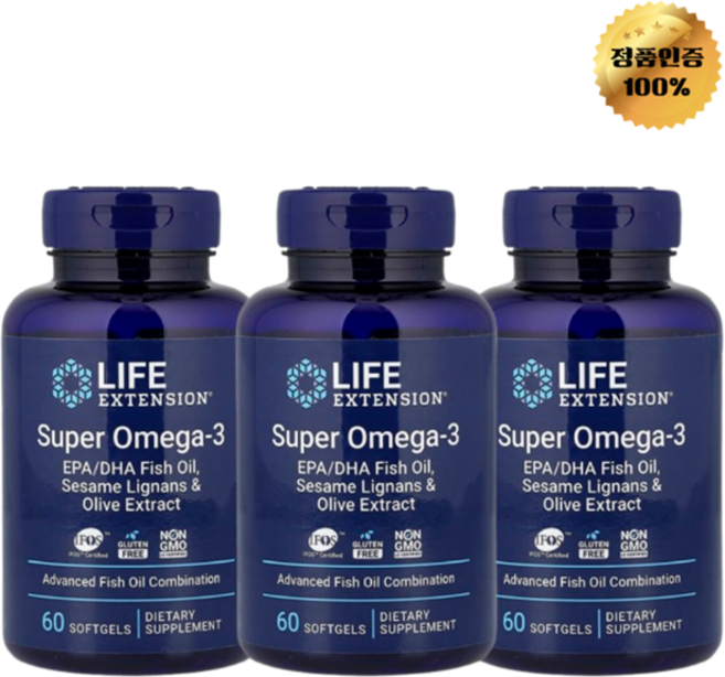 2+1 라이프 익스텐션 슈퍼 오메가3 2000mg 소프트젤 60정, 60회분, 3개