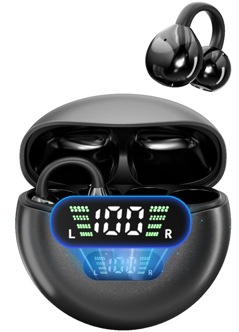 THOUSTA 오픈형 블루투스 이어폰 귀걸이형 운동용 노이즈 캔슬링 블루투스5.4 귀찌 무선 이어폰, 블랙