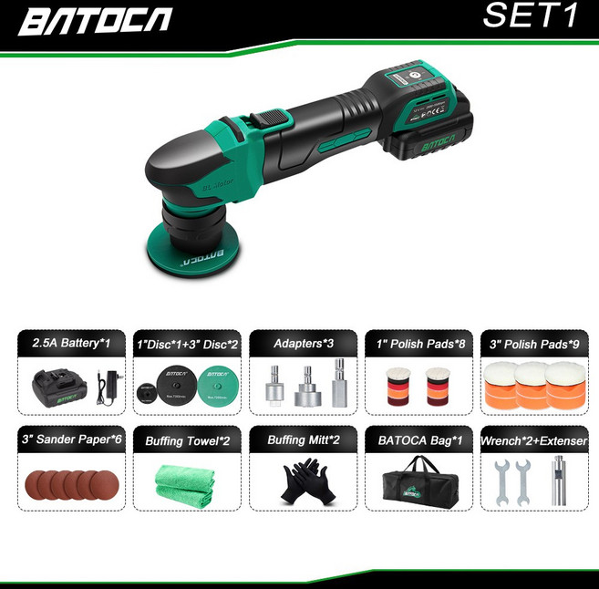 샌딩기 원형 사포 바토카 S4 무선 자동차 광택기 미니 소형 나노 브러시리스 듀얼 액션 3/12mm 오비탈 키트, [02] 220V-230V, [01] 1 Battery Set 1