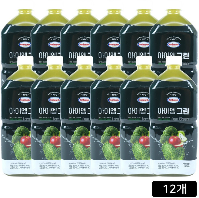[홈쇼핑] 보넬드 아이엠 그린주스 100% NFC 착즙주스, 12개, 1L