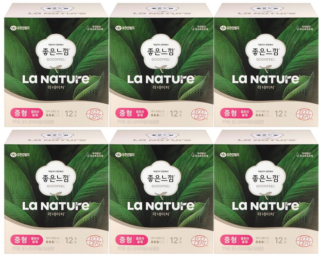 라네이처 시그니처 울트라 중형 생리대 날개형, 12개입, 6개