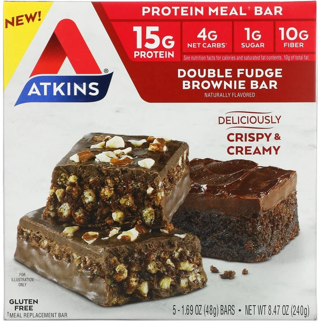 Atkins 식사 대용 프로틴바 더블 퍼지 브라우니 바 바 5개 48g(1.69oz), 48g, 48g - 쿠팡