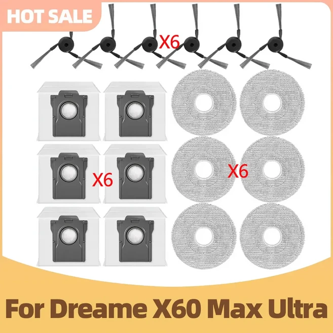 Dreame X60 Max Ultra 완전한 진공 부품 사이드 브러시 먼지 봉투 천 교체 액세서리와 호환 가능, 10 18PCS 6S6D6M