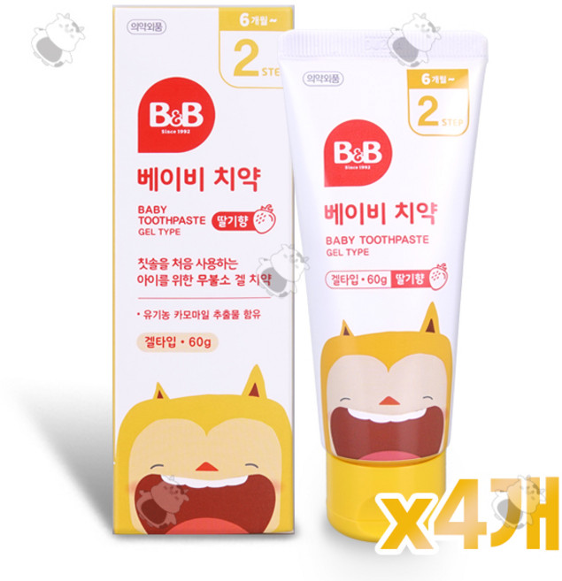 비앤비 베이비치약 겔형 60g 딸기향 유아치약, 4개