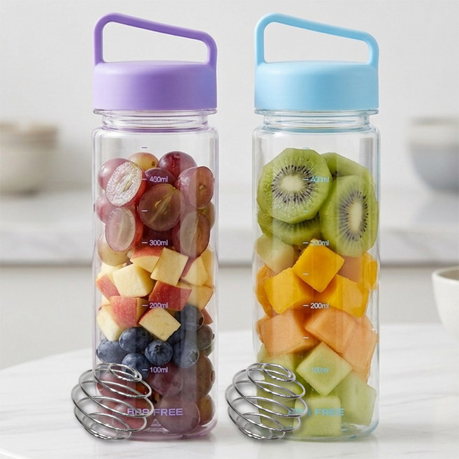 위드 눈금 쉐이커보틀 핸디 손잡이 트라이탄 물병 2P, 1세트, 500ml, 블루,보라