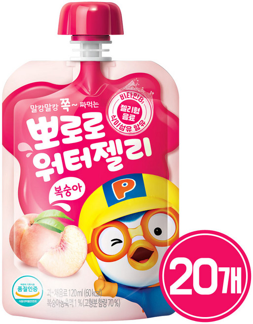 팔도 뽀로로 워터젤리 복숭아, 120ml, 20개