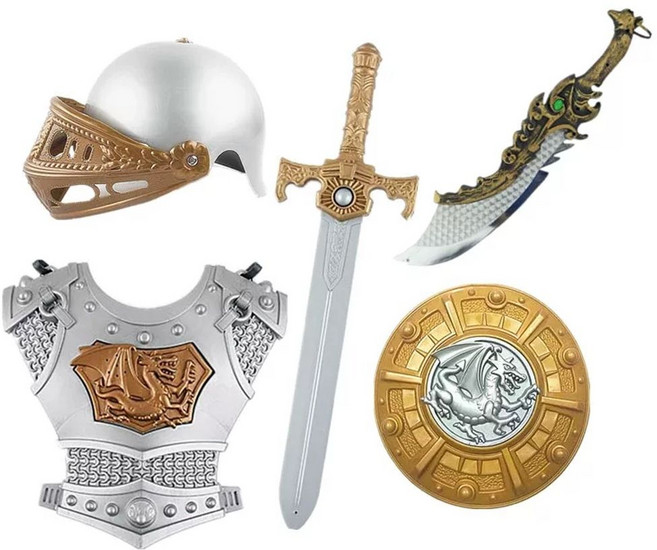소년 아동 갑옷 소품 의상 세트 갑옷 제품 1. 장난감공연 검방패 4종 용사 갑옷, 1개, B. 2. 방어구와 버클러 5종 세트