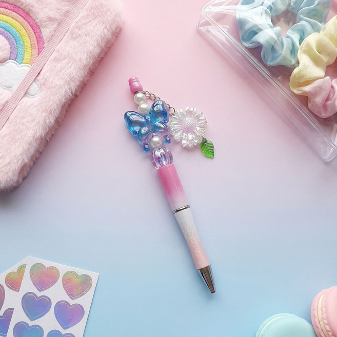 [비바블룸] 나만의 볼펜 꾸미기 비즈 DIY 세트 만들기 볼꾸 비즈볼펜 펜꾸 펜꾸미기 조카 선물, 1개, 나비 꽃 볼펜