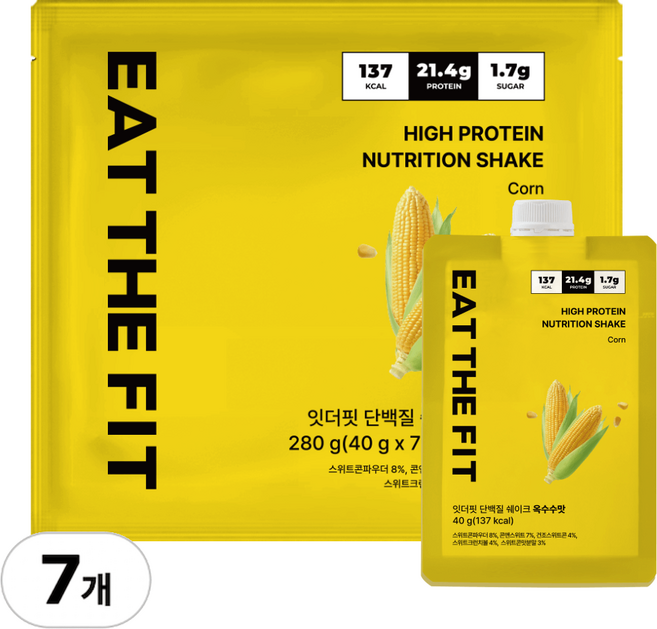 잇더핏 단백질 쉐이크 1주 플랜 옥수수맛, 40g, 7개