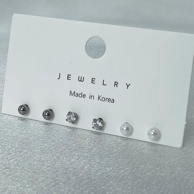 써지컬 스틸 316L 큐빅 볼 진주 귀걸이 3종 세트 (5size)