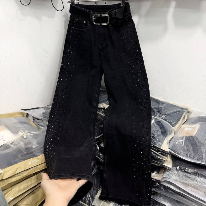 페이준 여성 봄 가을 핫픽스 청바지 슬림 일자 와이드 팬츠 LN1185