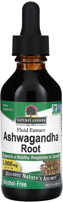 Nature's Answer 아슈와간다 뿌리 액상 추출물 알코올 무함유 2000mg 60ml(2fl oz), NaturesAnswer아슈와간다뿌리액상추출물알코올무함, 1개, 60ml - 쿠팡