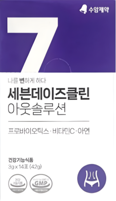 수암제약 아웃솔루션 차전자피 심이섬유 쾌변 효소 세븐데이즈클린 14포, 3g, 14개