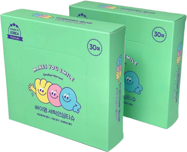 빠이염 세탁안심티슈 2BOX 이염방지시트 형광증백제흡착 미세먼지흡착, 2개, 30개입