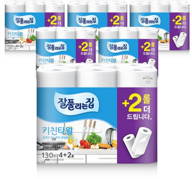 잘풀리는집 키친타올 130매 6롤, 6개