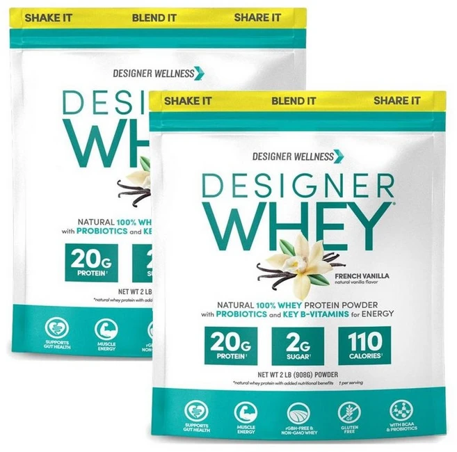 Designer Wellness Whey Protein Vanilla 디자이너 웰니스 웨이 프로틴 프렌치 바닐라 분리유청단백질 908g, 2개 - 쿠팡