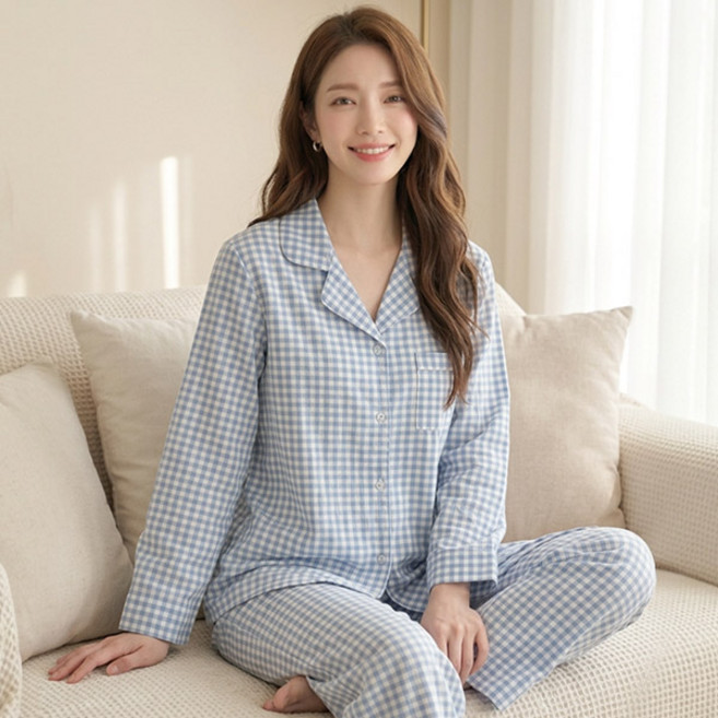 드마엘_르미 긴팔 긴바지 체크 잠옷 파자마 홈웨어 세트 (4color) 체크 상하세트