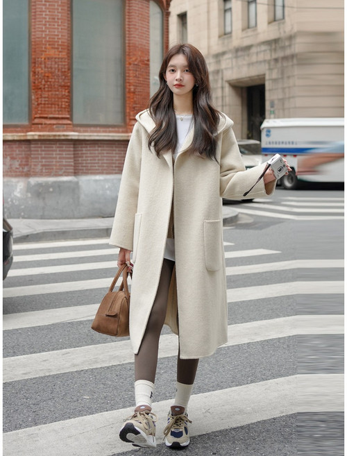 아반티 모직코트여성 봄가을 신상분위기더블헵번바람롱후드모직코트067