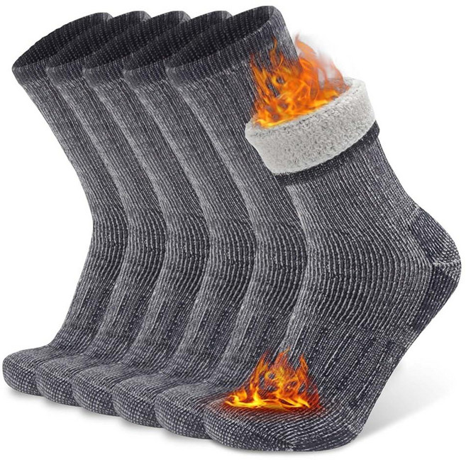 Busy Socks 크루 메리노 울 하이킹 양말 남성용 여성용 겨울용 두껍고 따뜻한 보온 쿠션 수분 흡수 부츠 3팩 다크 그레이 3쌍 182936, Small-Medium, 라이트 그레이 3쌍