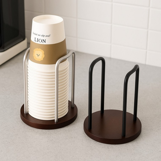 일회용컵 케이스 미니 우드 종이컵 거치대 홀더, 1개, 실버