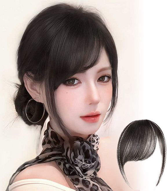 가발위드 자연스러운 헤어피스 100프로 볼륨업 르네시크뱅스 인모 앞머리 가발, 1개, 네츄럴블랙