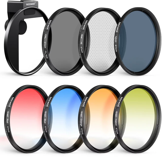 NEEWER 52mm CPL 필터 (휴대폰용) 클립형 원형 편광 (아이폰 삼성 안드로이드 카메라용), 01 67mm kit