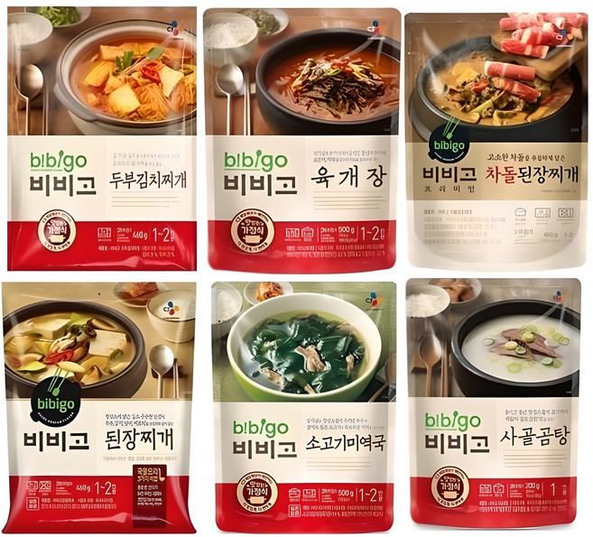 [꾸리미] 즉석 탕 찌개 6종(두부김치+된장찌개+사골곰탕+육개장+미역국+차돌된장찌개), 1세트, 500g