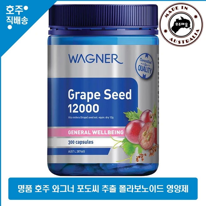 호주 직구 폴라보노이드 와그너 고함량 포도 씨 추출물 영양제 12000mg 300캡슐, 1개, 300정 - 쿠팡