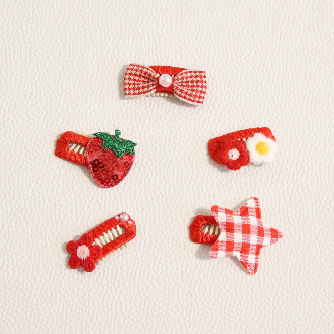 드림계곡 다양한 패턴 장식 강아지 머리핀 5p, 1개, 빨강색