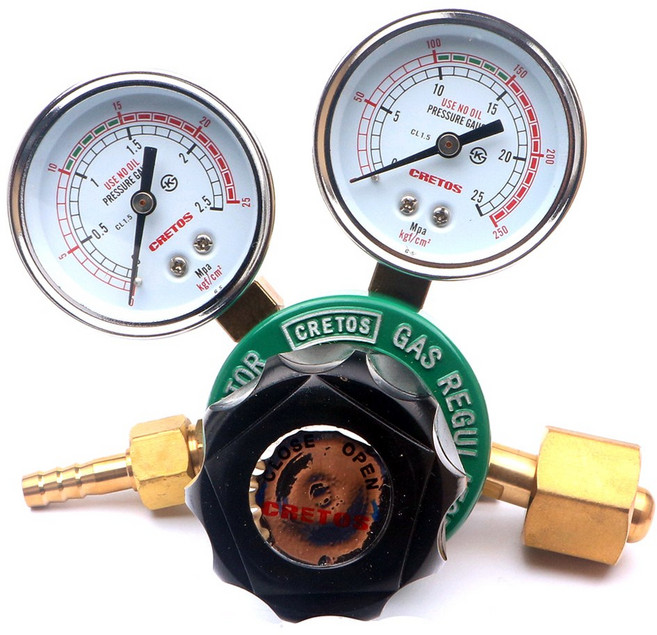 크레토스 산소게이지 O2 조정기 조절기 가스 절단기 레귤레이터 용접 쌍호 단호스 산소호스 산소통 게이지, 1개
