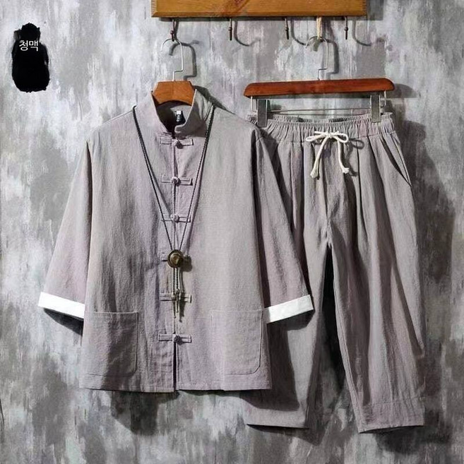 빅사이즈 남성 여름 개량한복 세트 린넨 소재 중국풍