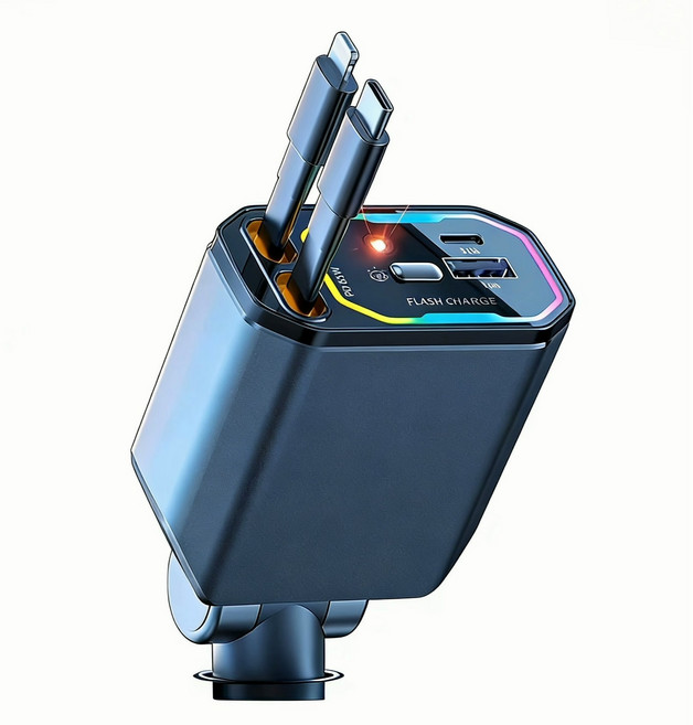 Helind 릴타입 차량용 고속 충전기 멀티형 별빛 지붕, iPhone+type-C