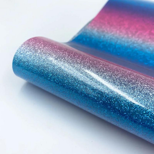 글리터 레인보우 열전사 비닐 롤 열 프레스 아이언온 컷 필름 티셔츠 공예 선물용 남녀, [01] 12in x10in(30 x25cm), 2. Blue Rainbow, 1개