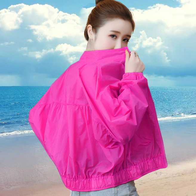 防曬衣女春夏季新款透氣戶外防紫外線防曬衫薄外套短款, 玫紅, XL【建議115-130斤】