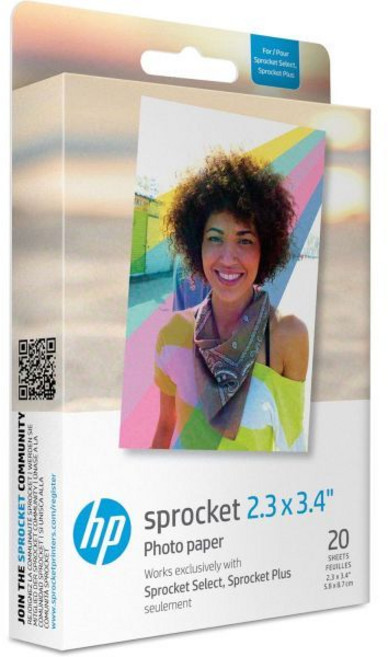 HP 스프로켓 2.3 x 3.4\" 프리미엄 징크 스티커 뒷면 사진 용지20매는 셀렉트 및 플러스 프린터와 호환됩니다., 20 Pack, Photo Paper